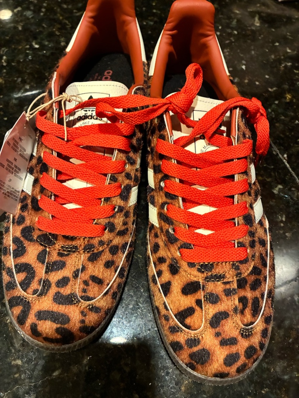 adidas Leopard Print Sneakers with Orange-Red Laces